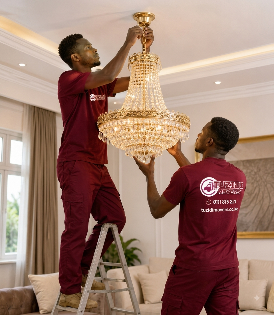 Gallery Tuzidi Movers fixing the chandelier 1