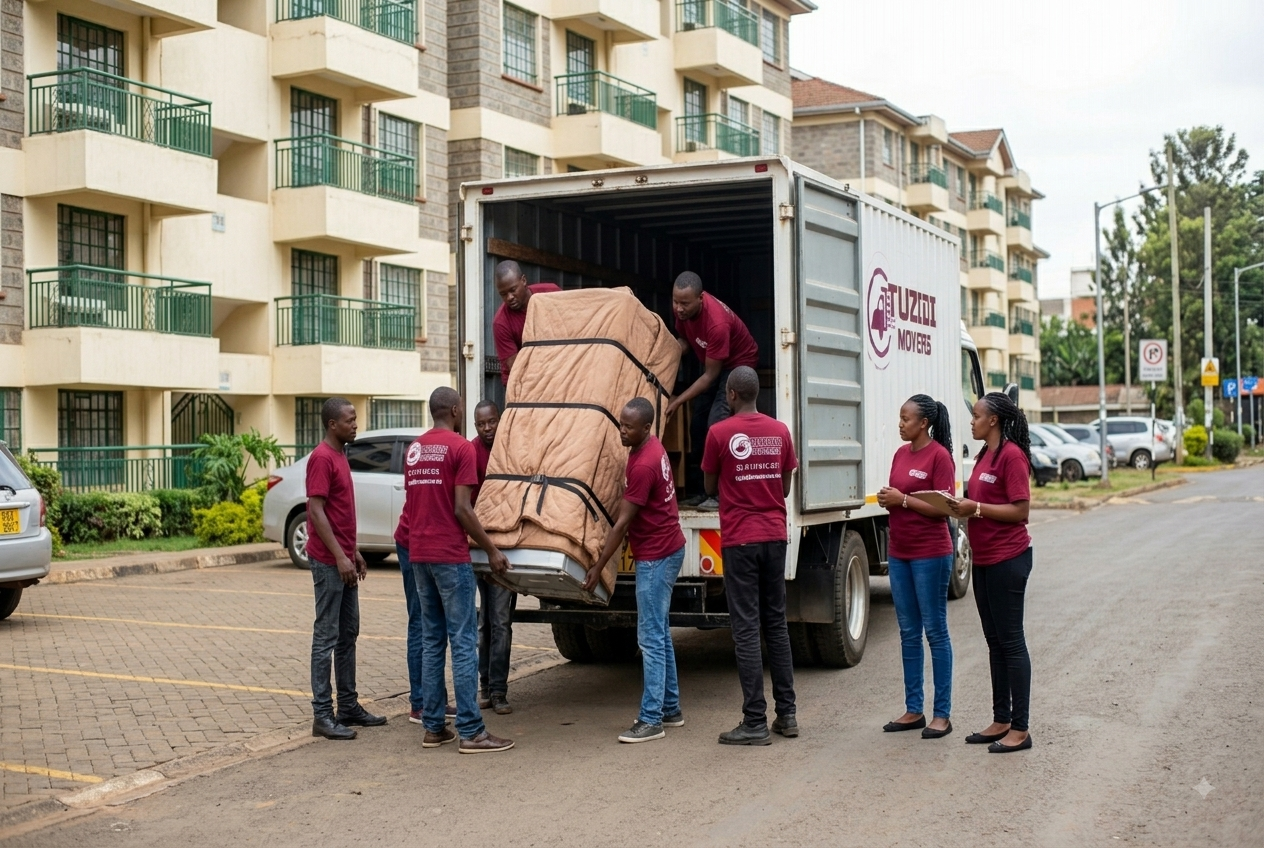 Gallery movers securing and loading a fridge Tuzidi Movers